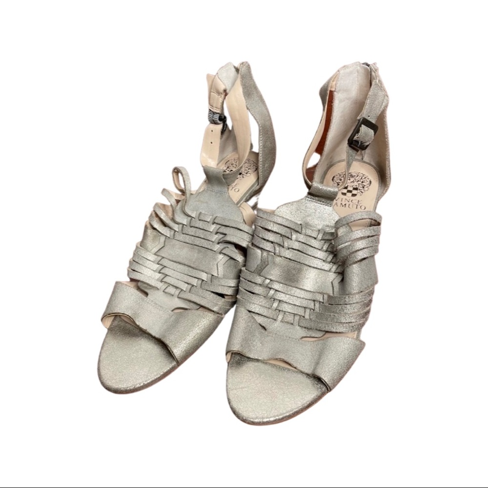 Vince Camuto heeled ankle strap sandals leather upper lace up beige  siz…